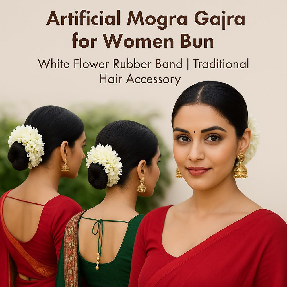 CUPMER gajra worn on a bun demonstrating secure fit and graceful appearance