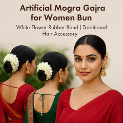 CUPMER gajra worn on a bun demonstrating secure fit and graceful appearance