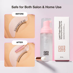 CURACORO before and after makeup removal showing effective waterproof makeup removal benefit