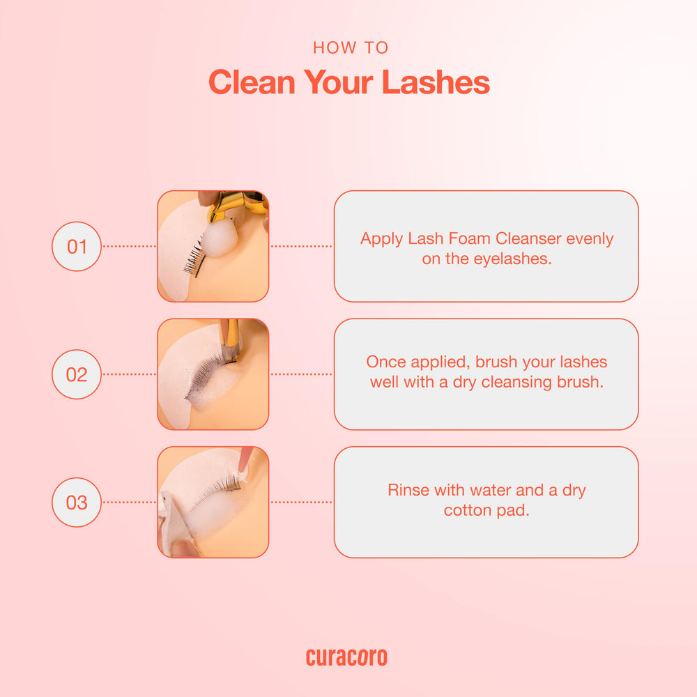 CURACORO in use washing lashes showing professional technique and gentle removal