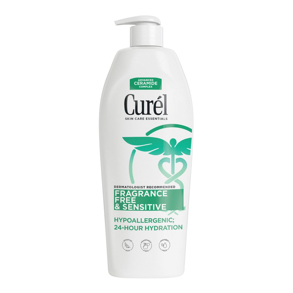 Curel front packaging 13 oz showing bottle and label benefits