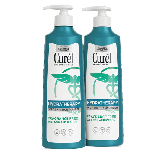Curel front packaging showing two 12 oz bottles and benefits