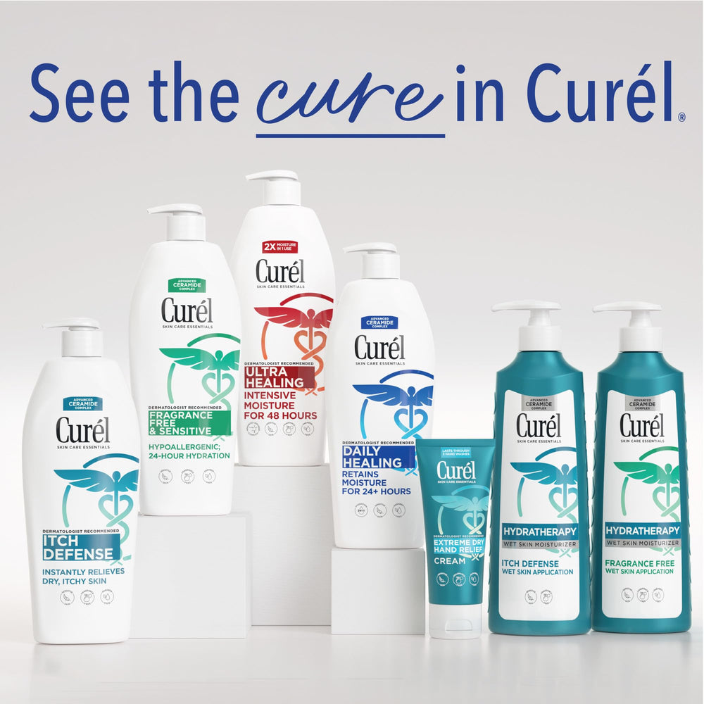 Curel moisturizing application on forearm soothing dry skin