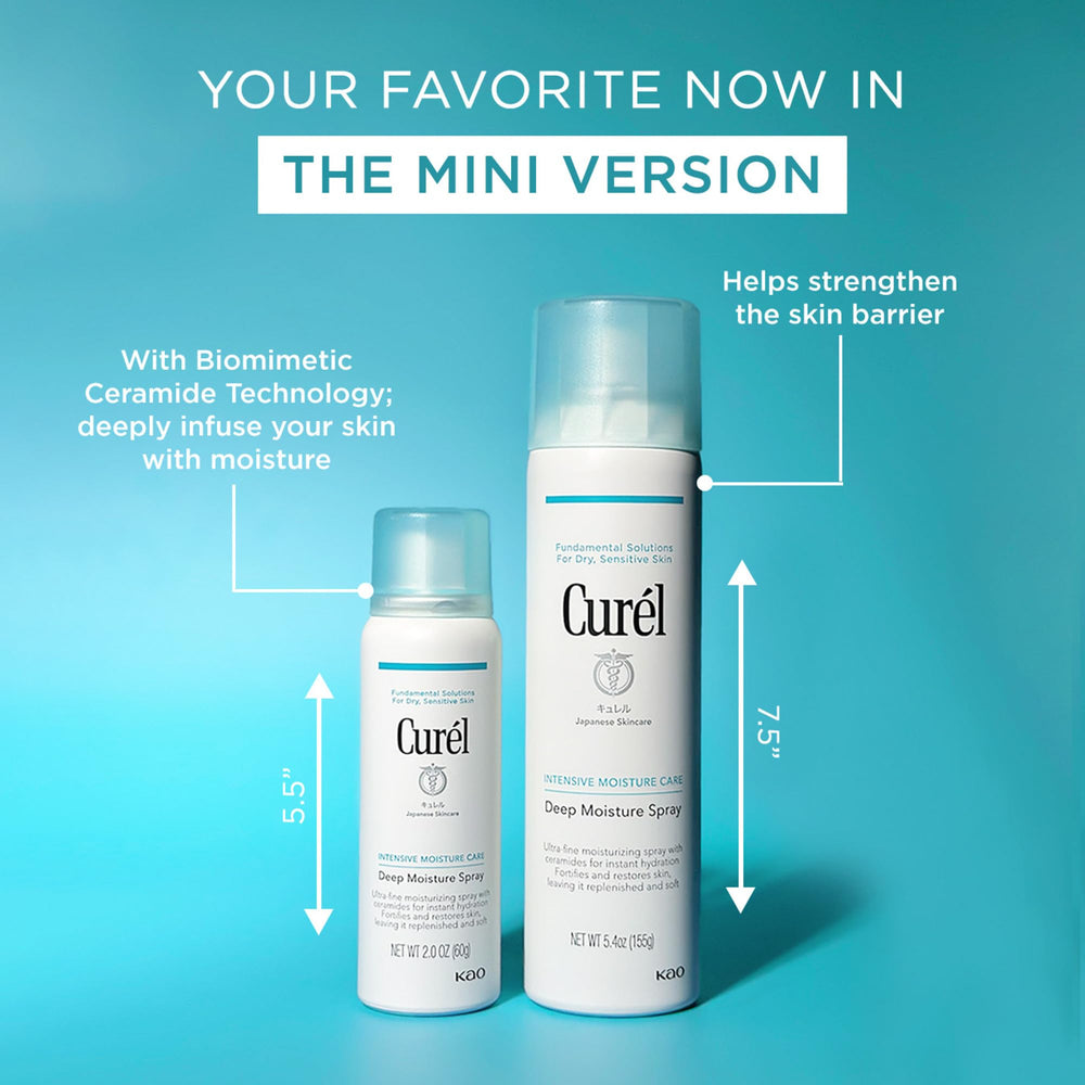 Curel spraying knee dry spot demonstrating all-over body hydration