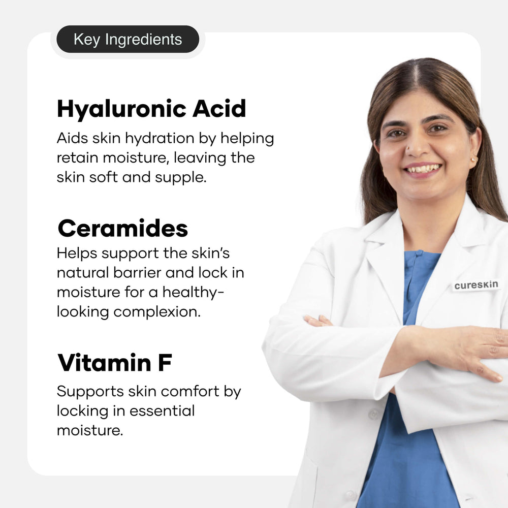 Cureskin morning routine lifestyle shot showing hydration plus SPF convenience