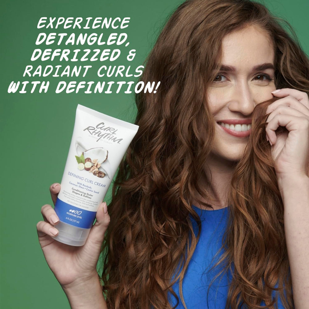 Curl Rhythm being applied to curly hair to define curls and reduce frizz