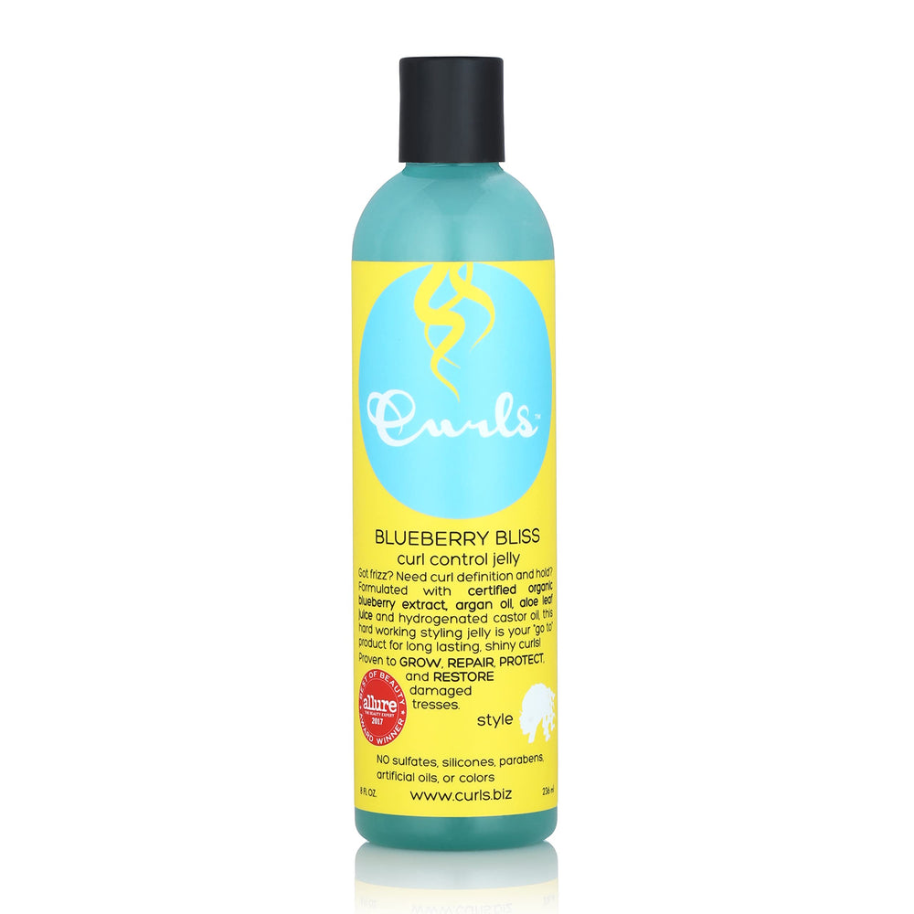 Curls blueberry bliss front packaging shows label and 8 oz jar for clear product identification and benefits