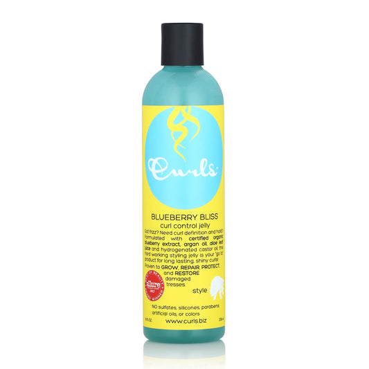 Curls blueberry bliss front packaging shows label and 8 oz jar for clear product identification and benefits