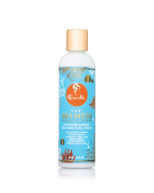Curls Sea Moss front packaging showing 8oz jar and benefits