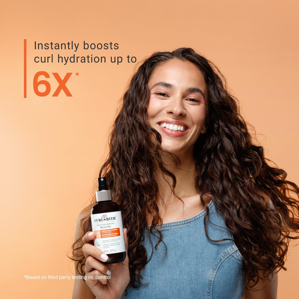 CURLSMITH side-by-side before and after images showing reduced frizz and definition