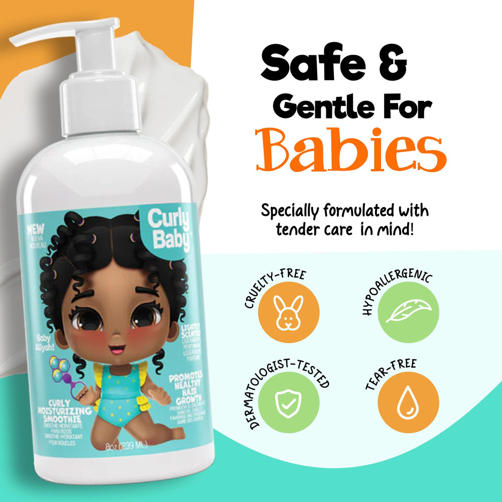 CurlyBaby application on damp curls demonstrating detangling and hydration benefit