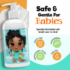 CurlyBaby application on damp curls demonstrating detangling and hydration benefit