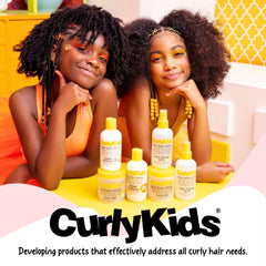 CurlyKids label and ingredient list visible to highlight gentle, sulfate-free formula