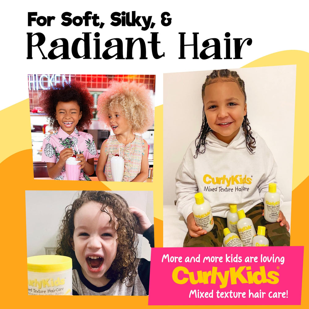 CurlyKids bottle held in hand to show 8oz size and travel-friendly scale