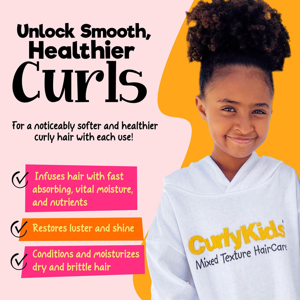 CurlyKids conditioner texture close-up highlighting lightweight slip
