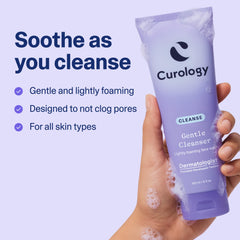 Curology foam in palm demonstrating gentle lather and effective cleansing