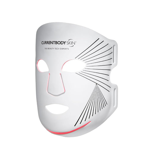 CurrentBody mask front view showing full-face LED coverage and clear benefit