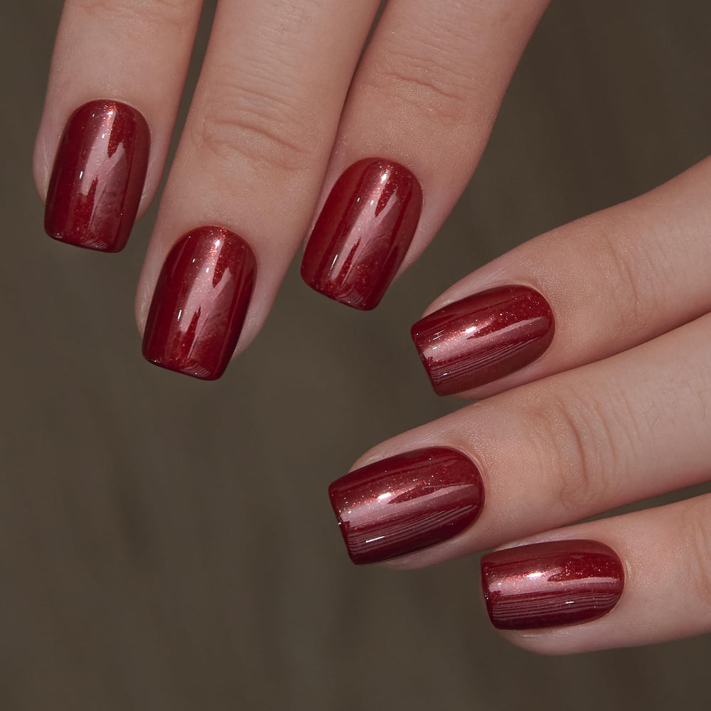 CurvLife close-up of glossy burgundy gel texture showing salon finish and chip resistance