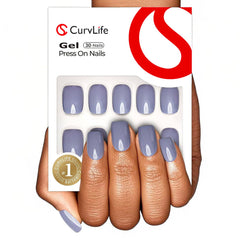 CurvLife front packaging showing apricot glossy nude nails and kit benefit