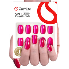 CurvLife front packaging showing apricot short nails and included kit, instant polished look