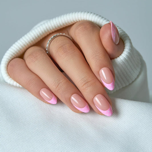 CurvLife front packaging showing medium almond set and nude-pink French tips
