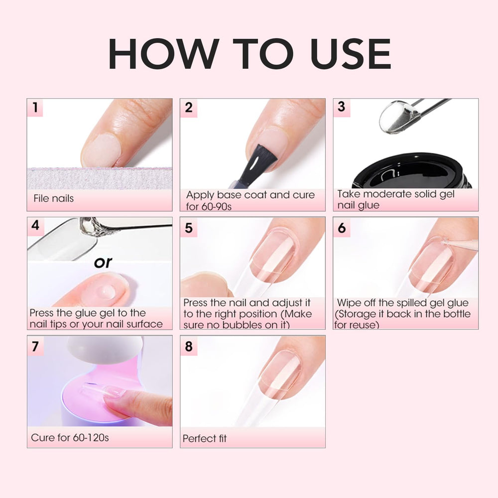 CurvLife press-on application with user pressing nail showing neat, mess-free fit