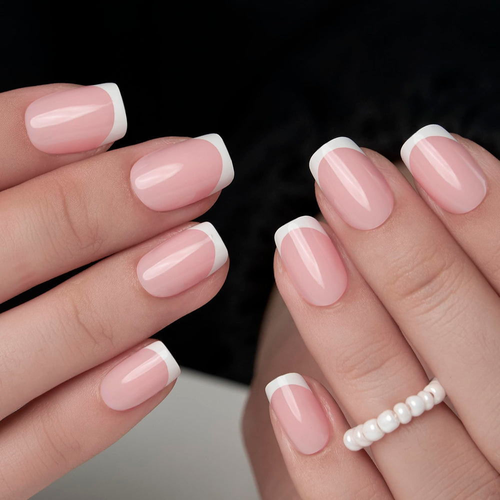 Curvlife short square nails on hand demonstrating natural fit and comfortable wear benefit