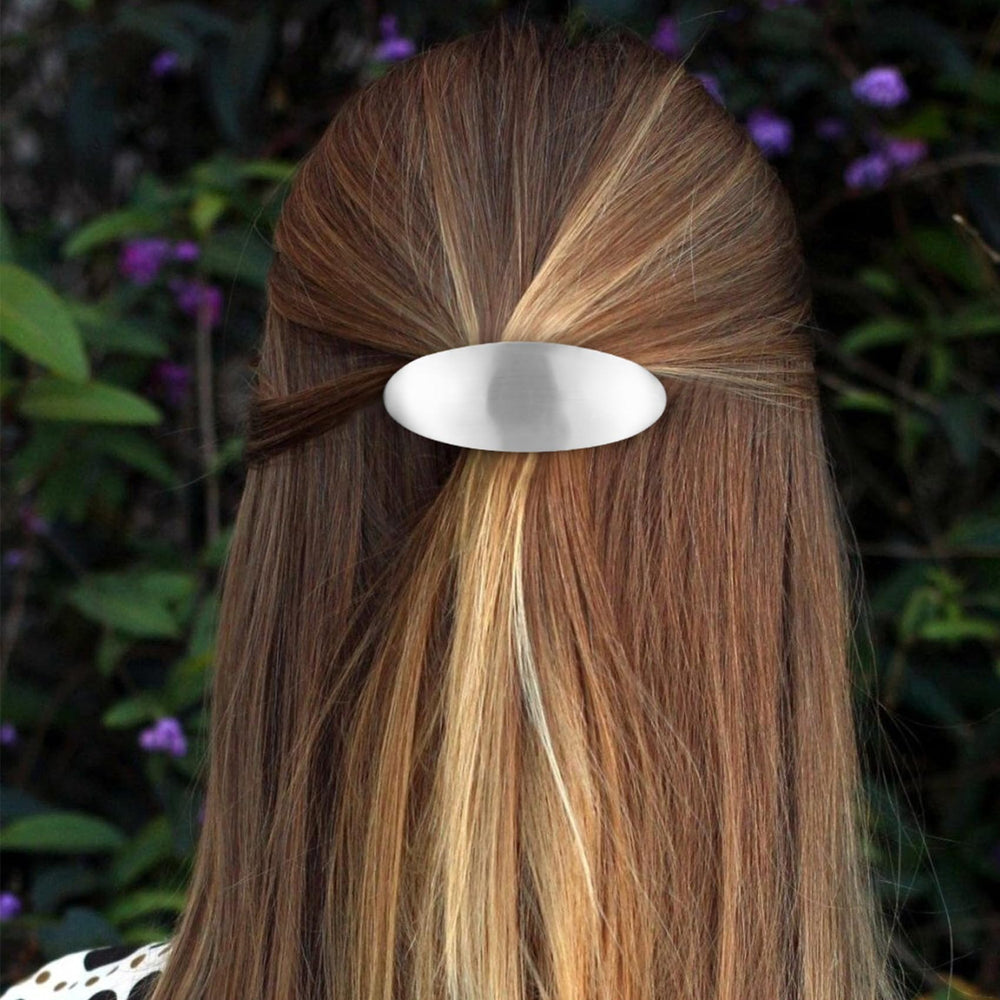 CustomyLife barrette beside ruler for scale showing compact 3-inch size and suitability for thick hair
