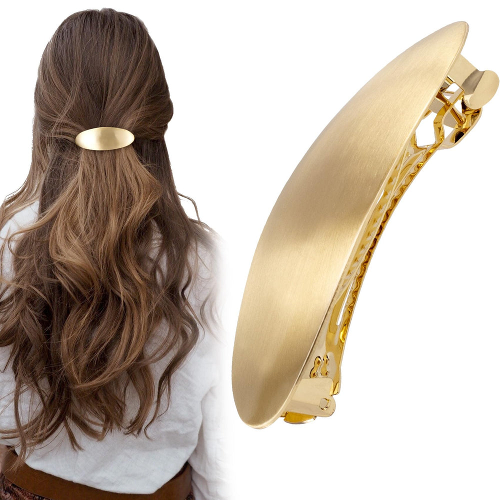 CustomyLife gold oval barrette front view showing polished finish and refined look
