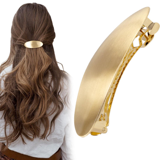CustomyLife gold oval barrette front view showing polished finish and refined look