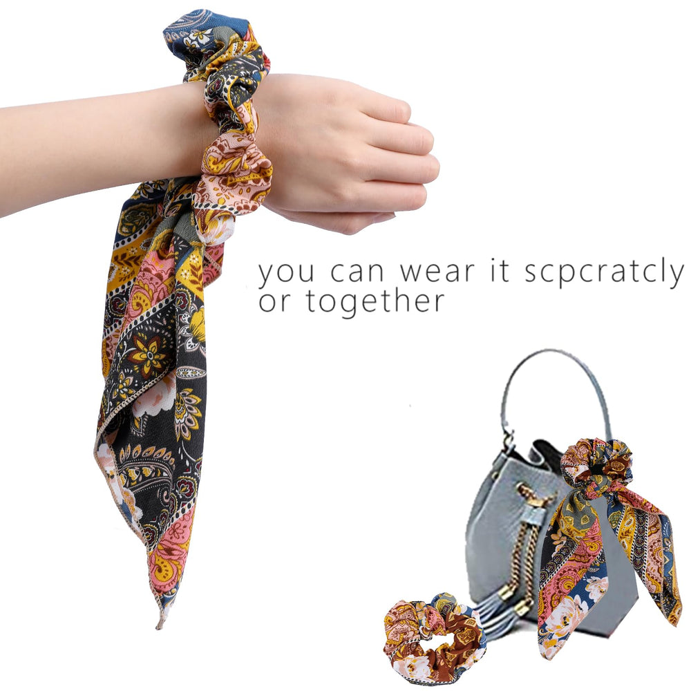 Cutewing scrunchie worn in a ponytail showing stylish paisley movement and hold