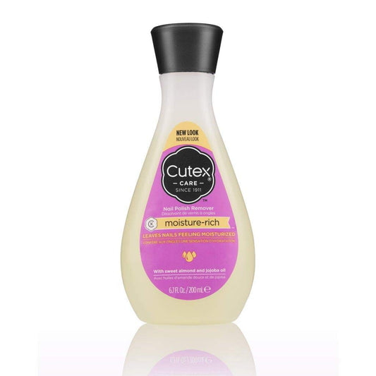 Cutex front label bottle showing moisture-rich formula and quick removal benefit