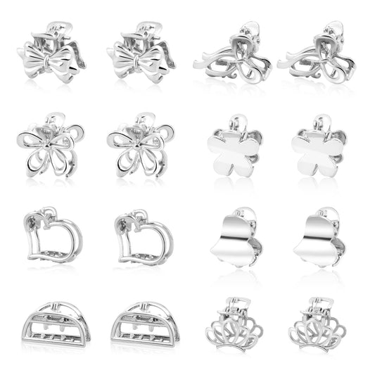 CWJCYTNSN front view of 16 mini silver clips showing variety and portability