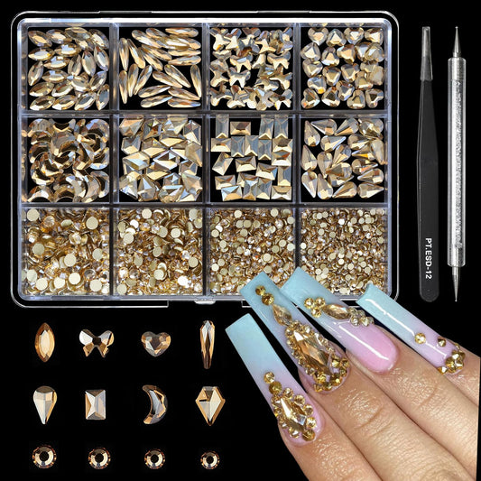 Cycullinyt front packaging showing full 1660 piece champagne rhinestone kit and tools
