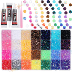 Cynailli front box display of 28 grids showing colorful rhinestone variety and convenience