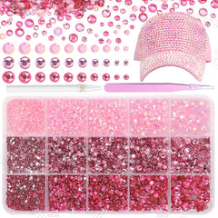 Cynailli front packaging showing 15,000 pink rhinestones and included tools, organized for quick use
