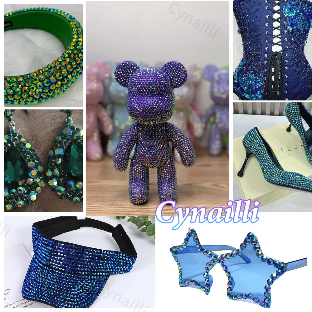 Cynailli dark AB gems applied to tumbler surface adding long-lasting sparkle