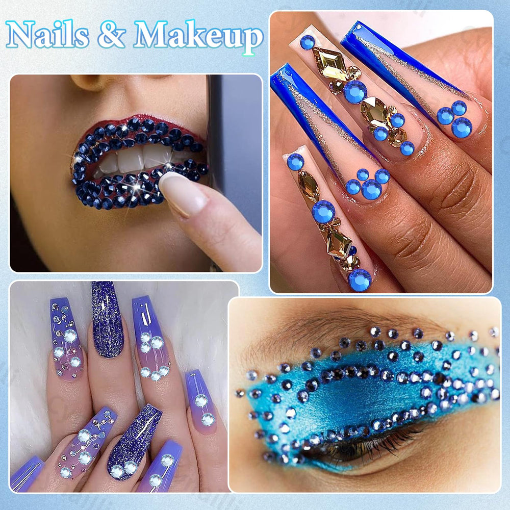 Cynailli nail art with blue resin gems highlighting detailed embellishment and eye-catching color
