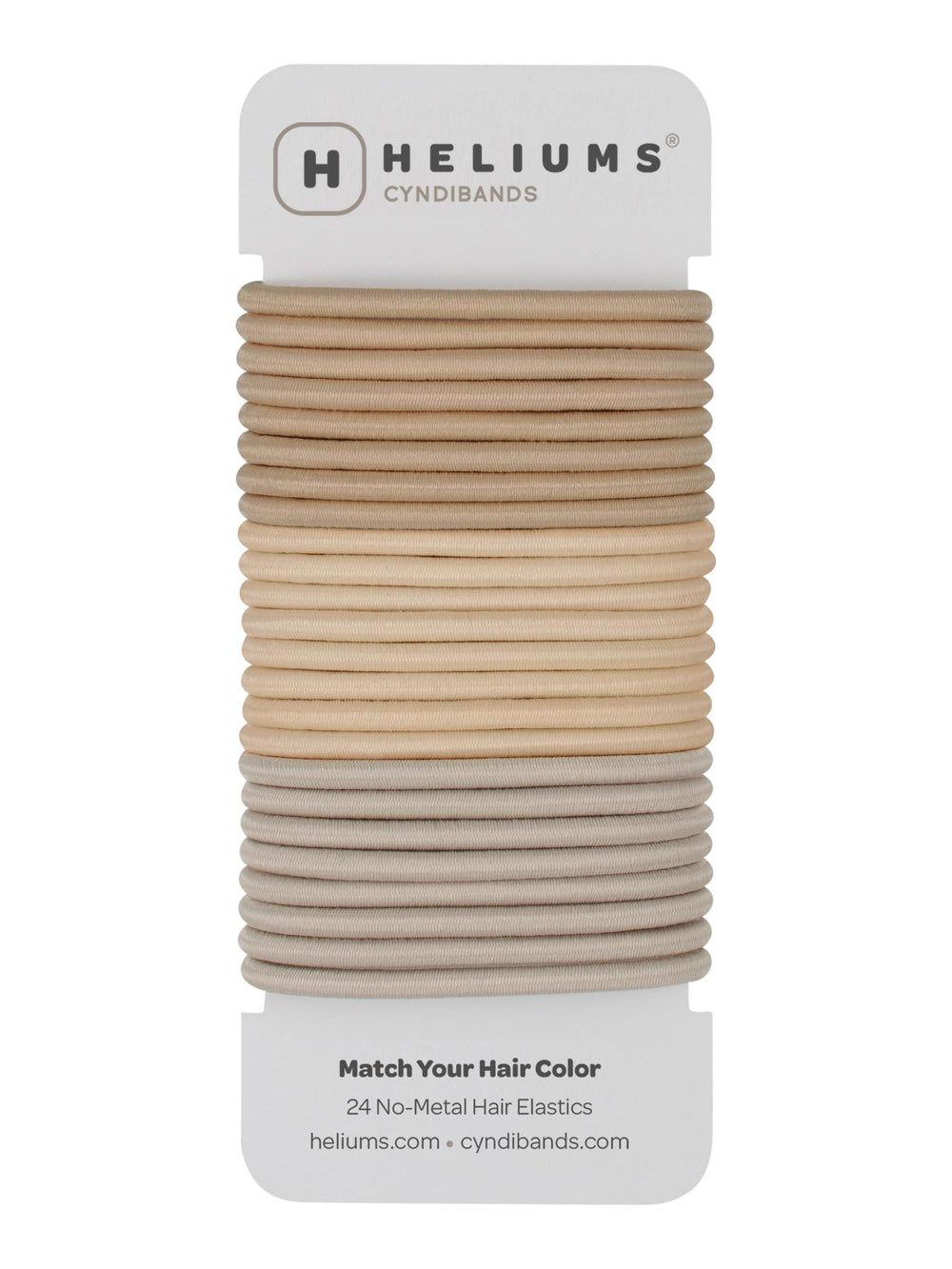 Cyndibands front pack showing 24 blonde hair ties for everyday convenience