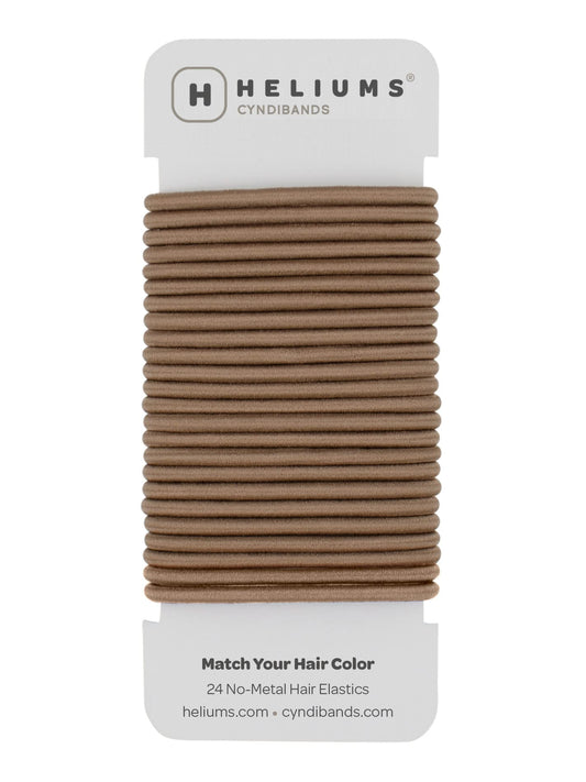 Cyndibands front pack showing 24 light brown elastics for everyday convenience