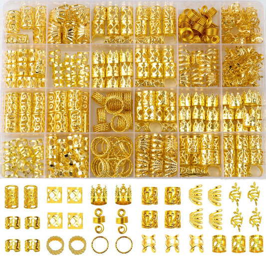 Cypsin front packaging showing the 300-piece gold hair jewelry kit and storage box for easy access