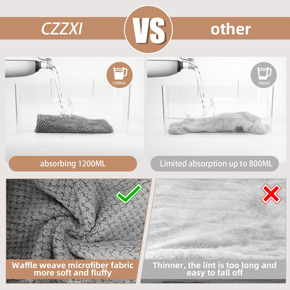 CZZXI towel wrapped on head showing secure fit and reduced drying time benefit