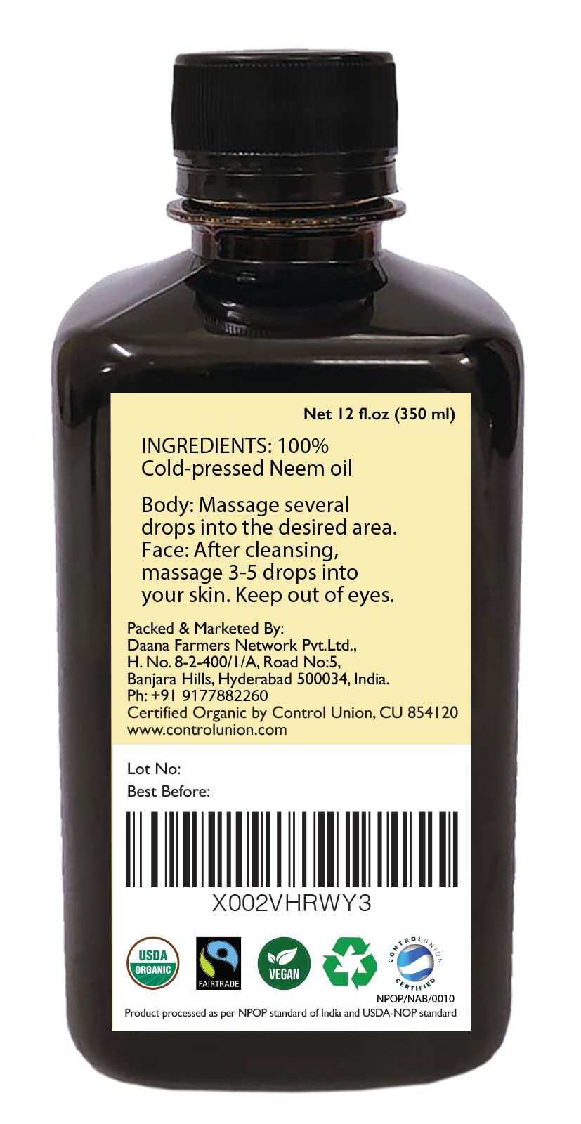 DAANA label closeup showing USDA Organic seal and sourcing transparency benefit