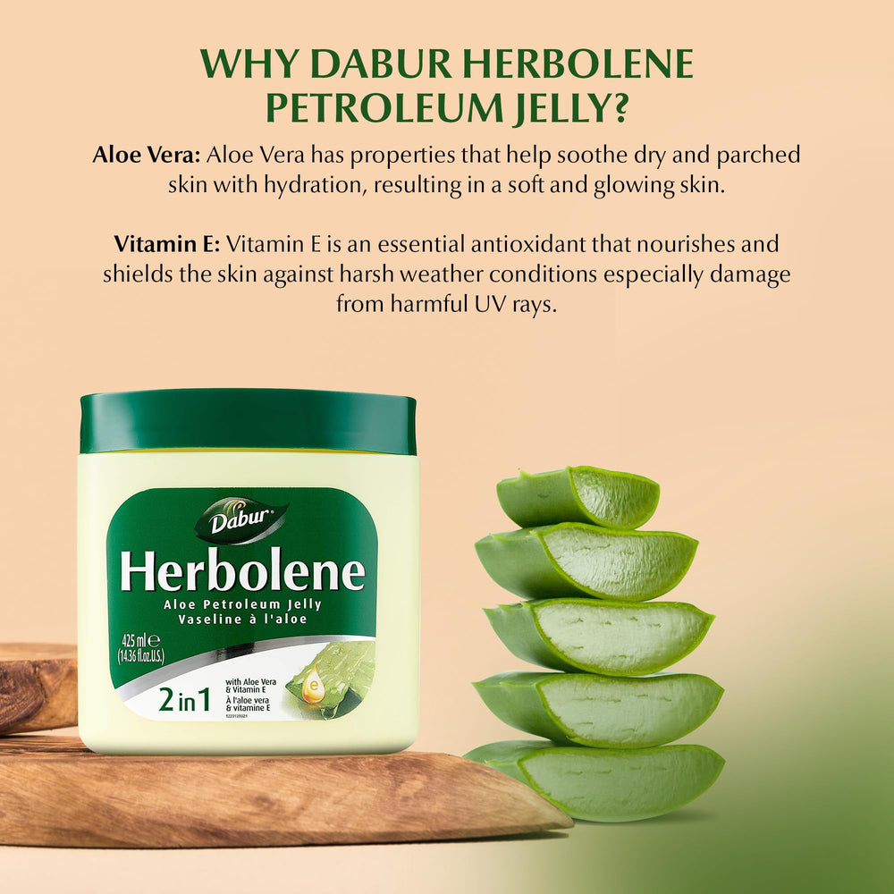 Dabur Herbolene close-up of aloe swirl highlighting soothing ingredient benefit