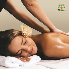 Dabur Kachi Ghani in a massage setting showing relaxation and skin comfort