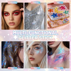DAGEDA gel texture close-up showing mixed fine and chunky holographic particles for multidimensional shine benefit