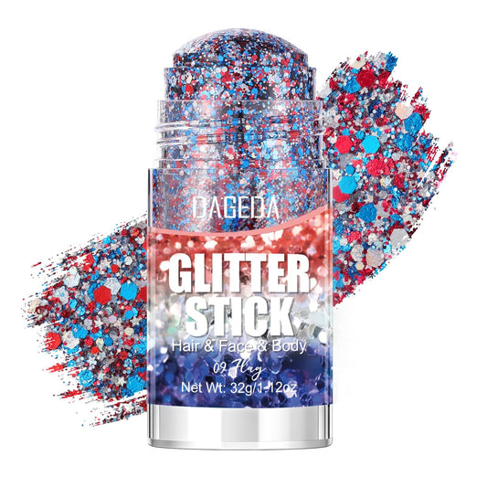 DAGEDA front packaging showing patriotic glitter stick and shade names