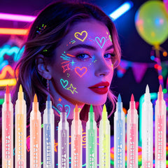 DAGEDA front packaging showing six dual-tip neon pens and color palette for quick selection