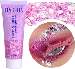 DAGEDA front packaging tube showing 50ml glitter gel and pink holographic label benefit: visible sparkle