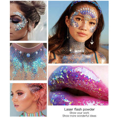 DAGEDA lifestyle festival makeup look on model with glowing glitter benefit: photogenic sparkle